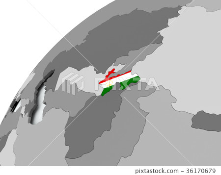 Flag of Tajikistan on grey globe Flag of Tajikistan on grey globe 36170679
