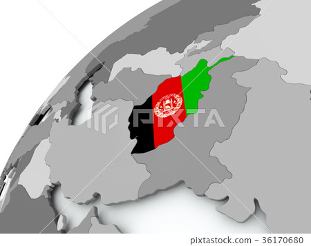 Flag of Afghanistan on grey globe Flag of Afghanistan on grey globe 36170680