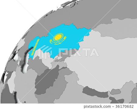Flag of Kazakhstan on grey globe Flag of Kazakhstan on grey globe 36170682
