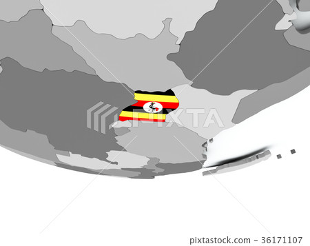 Uganda with flag on globe Uganda with flag on globe 36171107