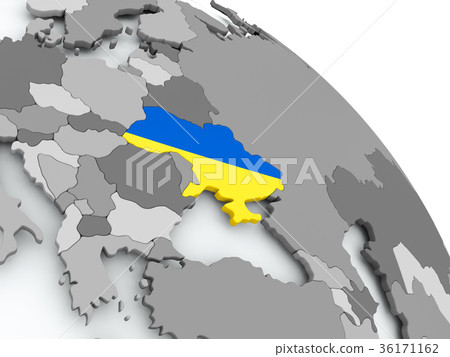 Map of Ukraine with flag on globe Map of Ukraine with flag on globe 36171162