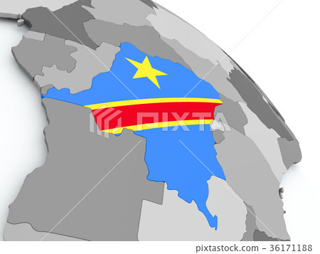 Map of Democratic Rep of Congo with flag on globe - Stock Illustration ...