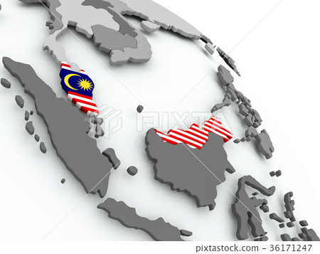 Map of Malaysia with flag on globe 36171247