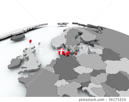 Flag of Denmark on globe Flag of Denmark on globe 36171810