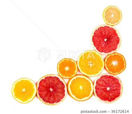 Isolated citrus fruits. Pieces of lemon, lime Isolated citrus fruits. Pieces of lemon, lime 36172614