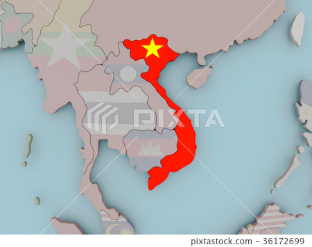 Vietnam on political globe with flag - Stock Illustration [36172699 ...