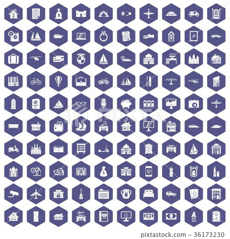 100 property icons hexagon purple 36173230