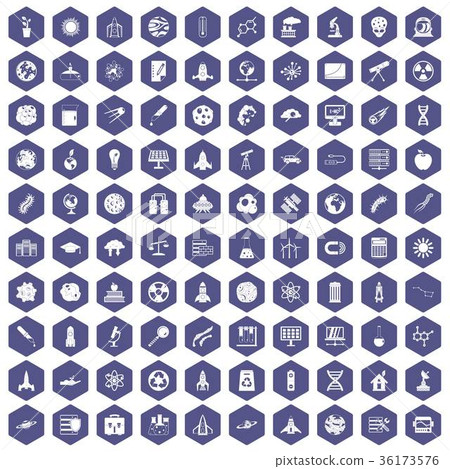 100 space icons hexagon purple 36173576
