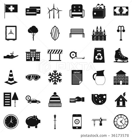 Villa for sale icons set, simple style Villa for sale icons set, simple style 36173578