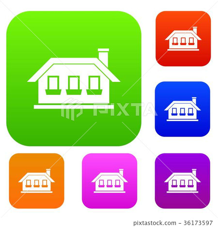 One-storey house with three windows set collection One-storey house with three windows set collection 36173597