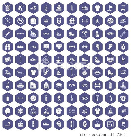 100 sport life icons hexagon purple 100 sport life icons hexagon purple 36173601