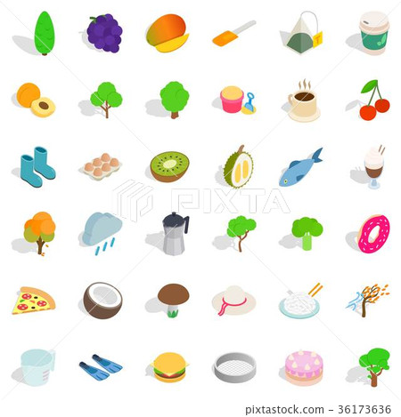 Vegetarian cook icons set, isometric style 36173636