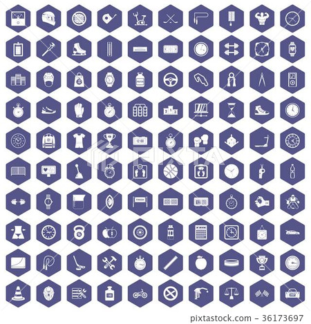 100 stopwatch icons hexagon purple 36173697