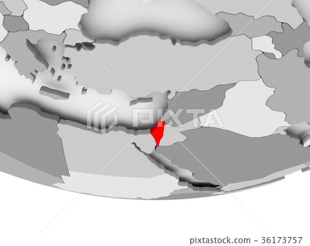 Map of Israel on grey political globe 36173757