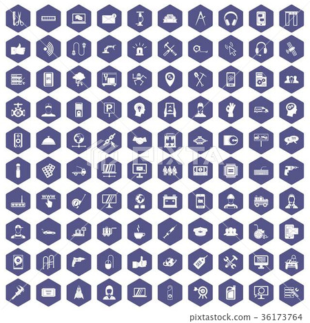 100 support icons hexagon purple 36173764