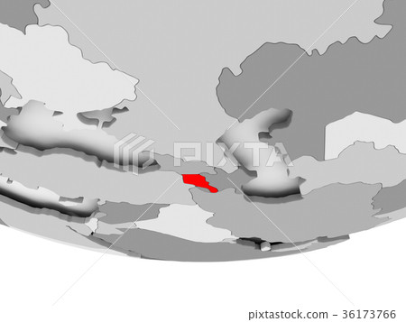 Map of Armenia on grey political globe 36173766