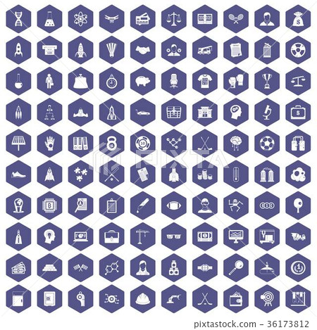 100 success icons hexagon purple 36173812