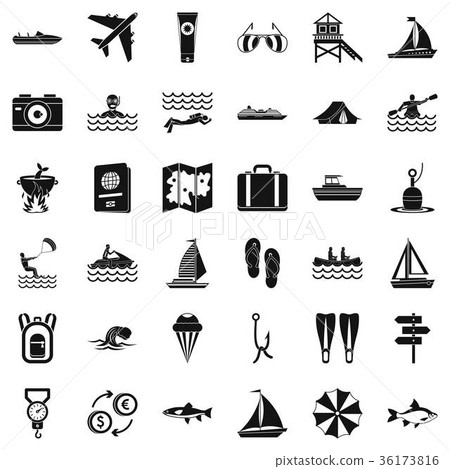 Warm water icons set, simple style Warm water icons set, simple style 36173816