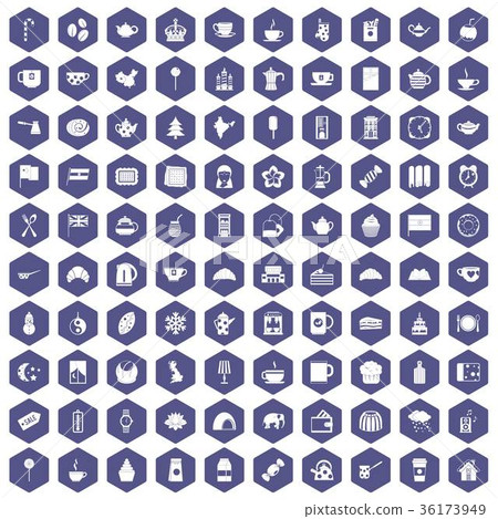 100 tea cup icons hexagon purple 100 tea cup icons hexagon purple 36173949
