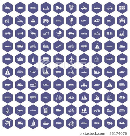 100 transportation icons hexagon purple 100 transportation icons hexagon purple 36174076