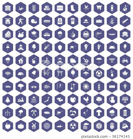 100 tree icons hexagon purple 36174143