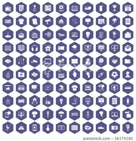 100 TV icons hexagon purple 100 TV icons hexagon purple 36174180