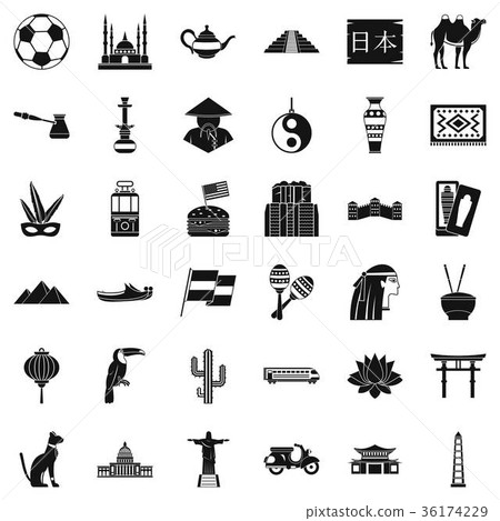 World tourism icons set, simple style World tourism icons set, simple style 36174229