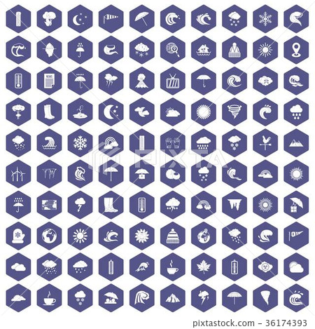 100 weather icons hexagon purple 100 weather icons hexagon purple 36174393