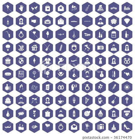 100 wedding icons hexagon purple 100 wedding icons hexagon purple 36174470
