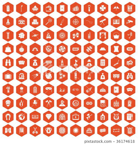 100 adult games icons hexagon orange 36174618