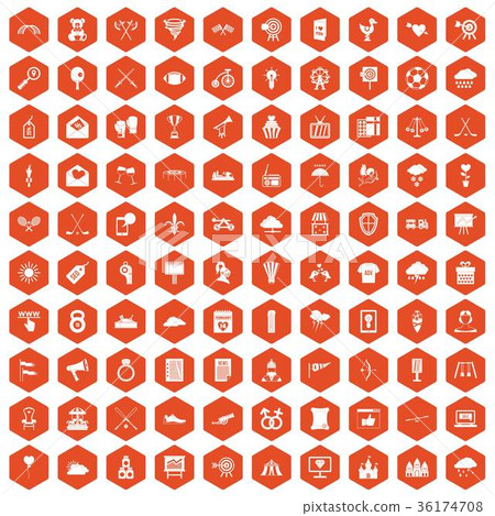 100 arrow icons hexagon orange 36174708