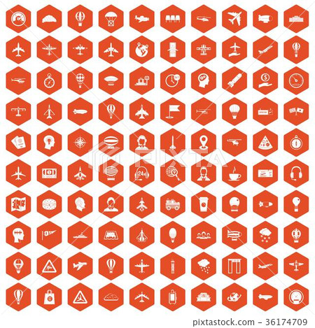 100 aviation icons hexagon orange 36174709