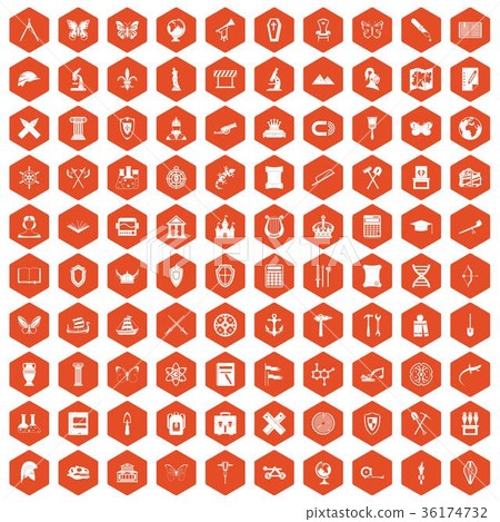 100 archeology icons hexagon orange 36174732