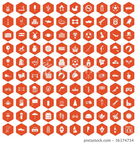 100 ball icons hexagon orange 100 ball icons hexagon orange 36174734