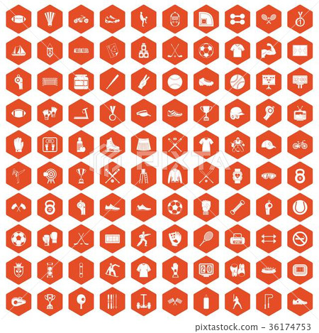 100 athlete icons hexagon orange 36174753