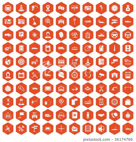 100 auto service center icons hexagon orange 36174766
