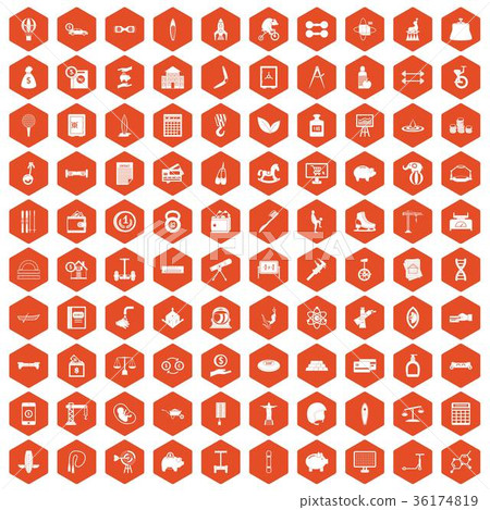 100 balance icons hexagon orange 36174819