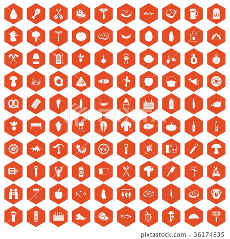 100 barbecue icons hexagon orange 100 barbecue icons hexagon orange 36174835