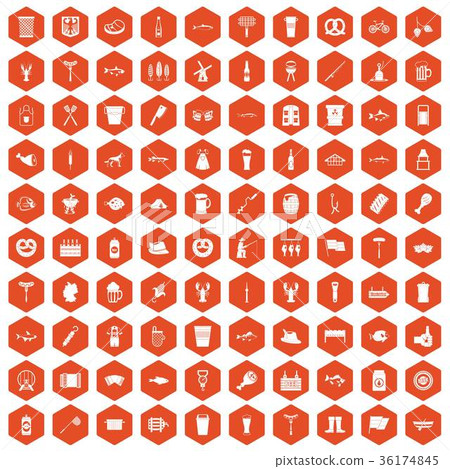 100 beer icons hexagon orange 100 beer icons hexagon orange 36174845