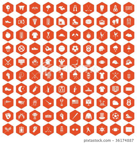 100 baseball icons hexagon orange 100 baseball icons hexagon orange 36174887