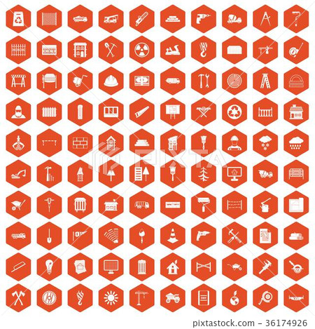100 building materials icons hexagon orange 100 building materials icons hexagon orange 36174926
