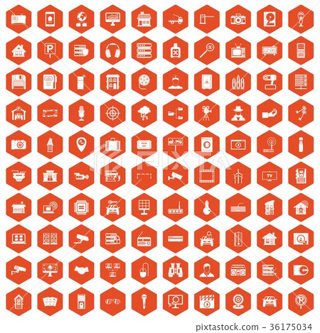 100 camera icons hexagon orange 100 camera icons hexagon orange 36175034