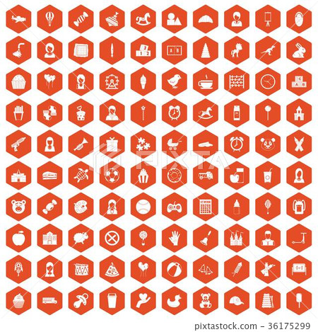 100 child center icons hexagon orange 36175299
