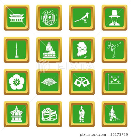 South Korea icons set green 36175729