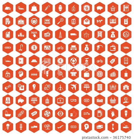 100 economy icons hexagon orange 100 economy icons hexagon orange 36175740