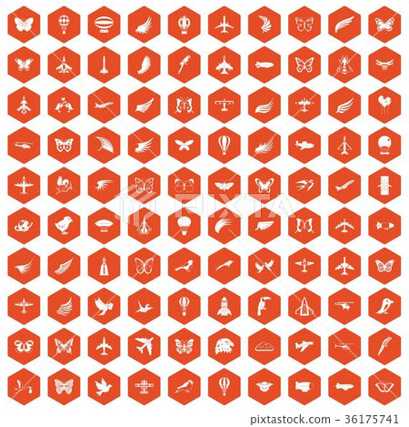 100 fly icons hexagon orange 100 fly icons hexagon orange 36175741