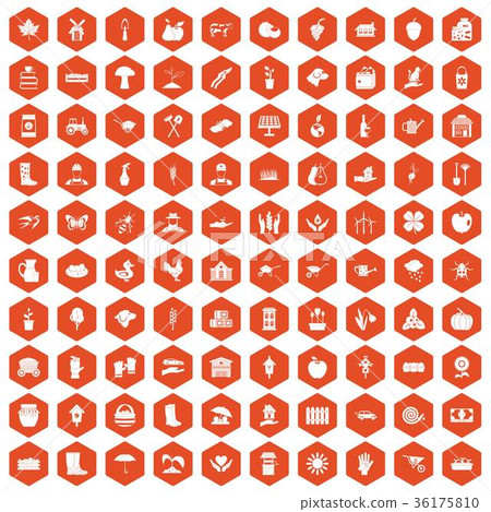 100 farm icons hexagon orange 36175810