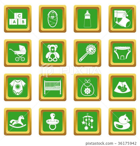 Newborn icons set green Newborn icons set green 36175942