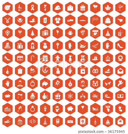 100 gift icons hexagon orange 100 gift icons hexagon orange 36175945