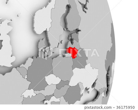 Lithuania on grey political globe 36175950